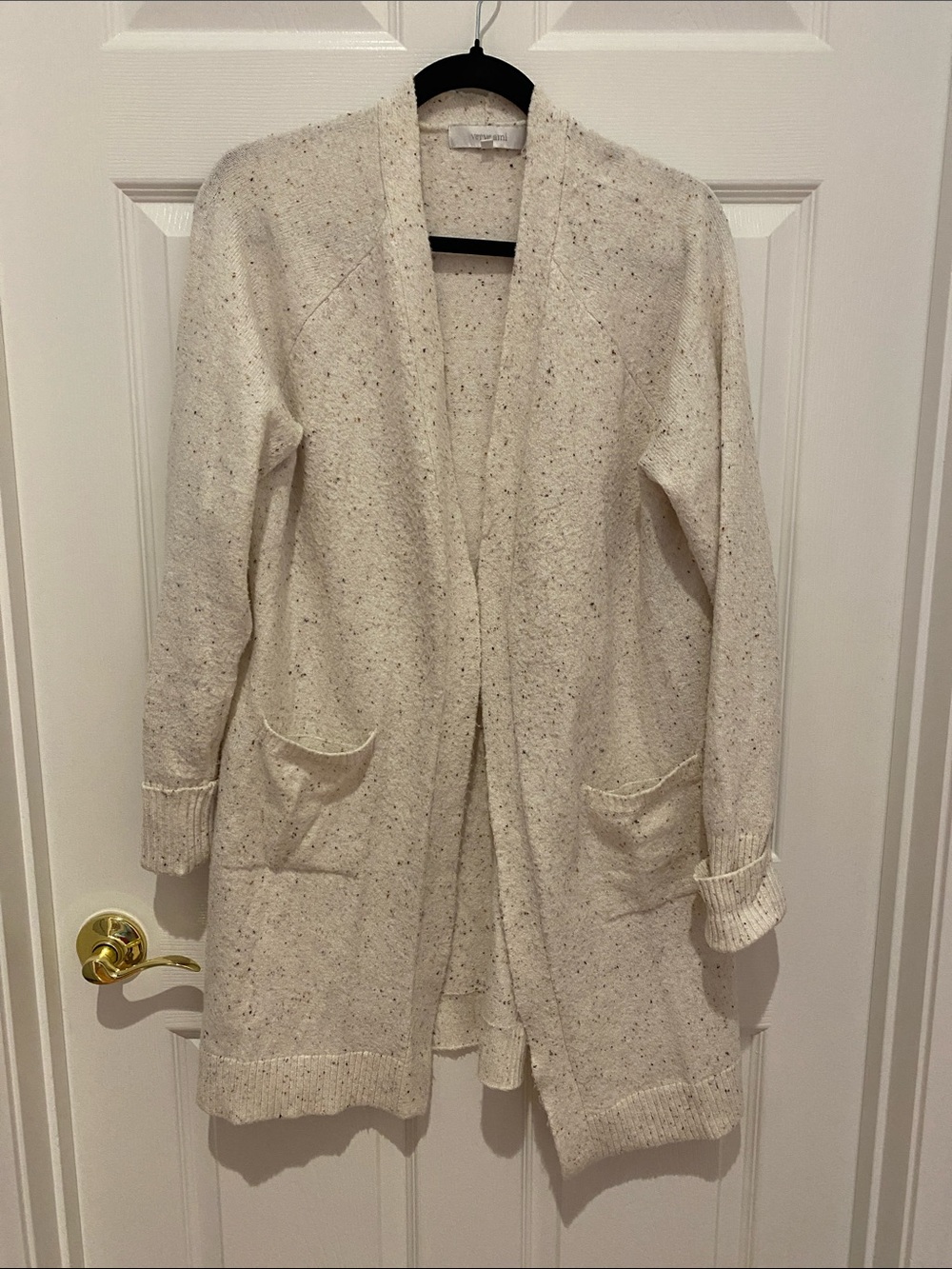 Verve Ami Cream Speckled Open-Front Knit Cardigan